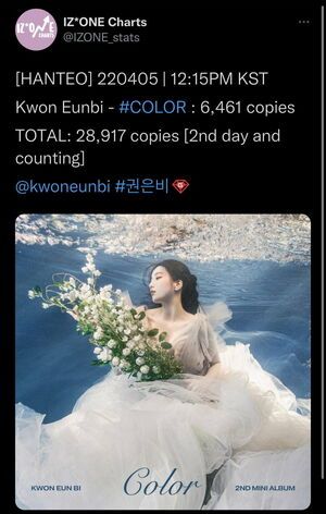 Photo : 220405 Day 2 - Kwon Eunbi 2nd Mini Album ‘Color’ Sales Data Update: 28,917 Copies
