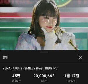 Photo : 220315 Choi Yena Smiley Reached 20 Millions Views