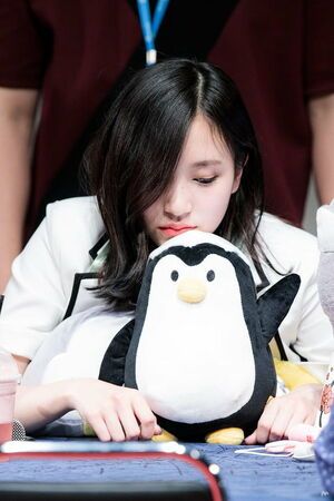 Photo : Mina on her cute penguin plushie!